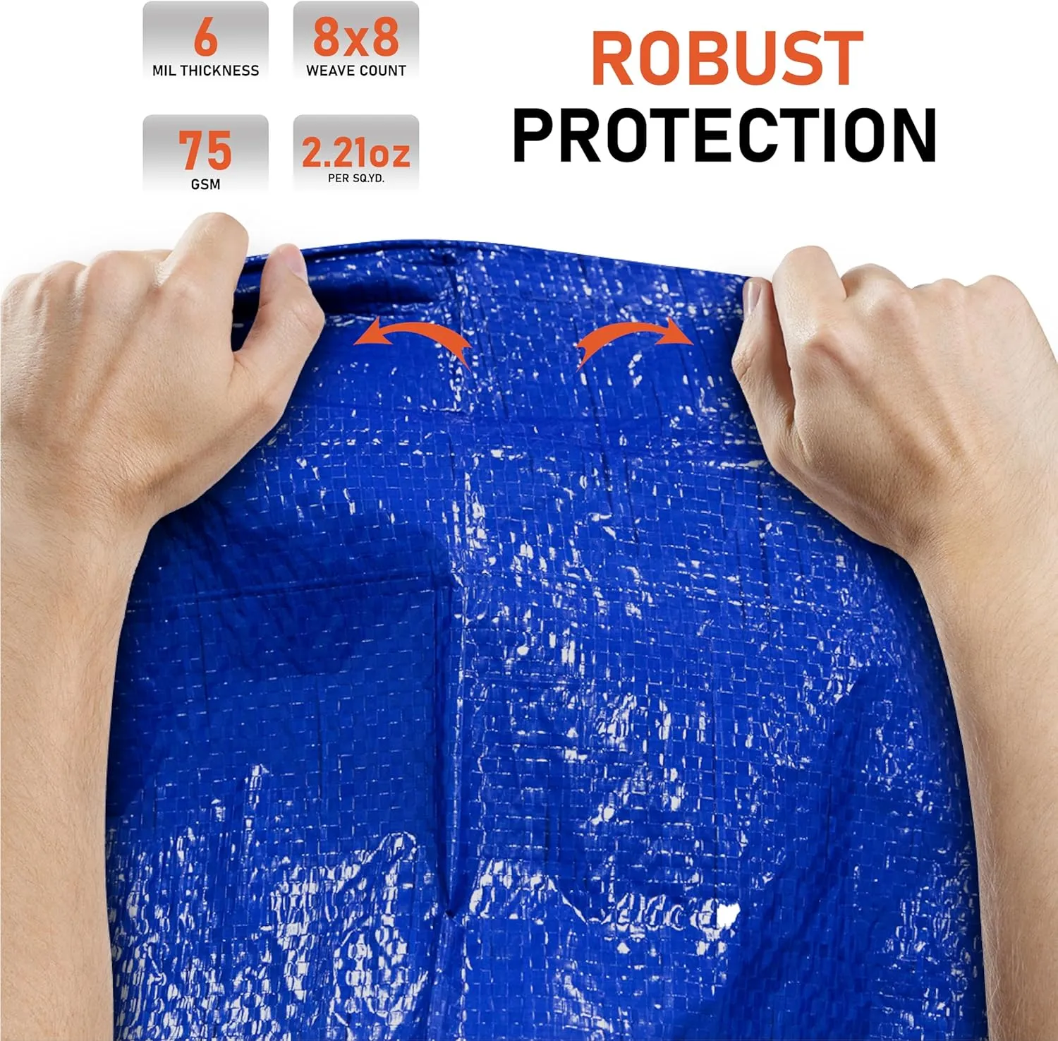 Olympia Tools Light Duty 6 Mil Tarp Cover with Metal Grommets and Reinforced Edges, Waterproof & UV Resistant Tarpaulin - Blue - 20' x 30'