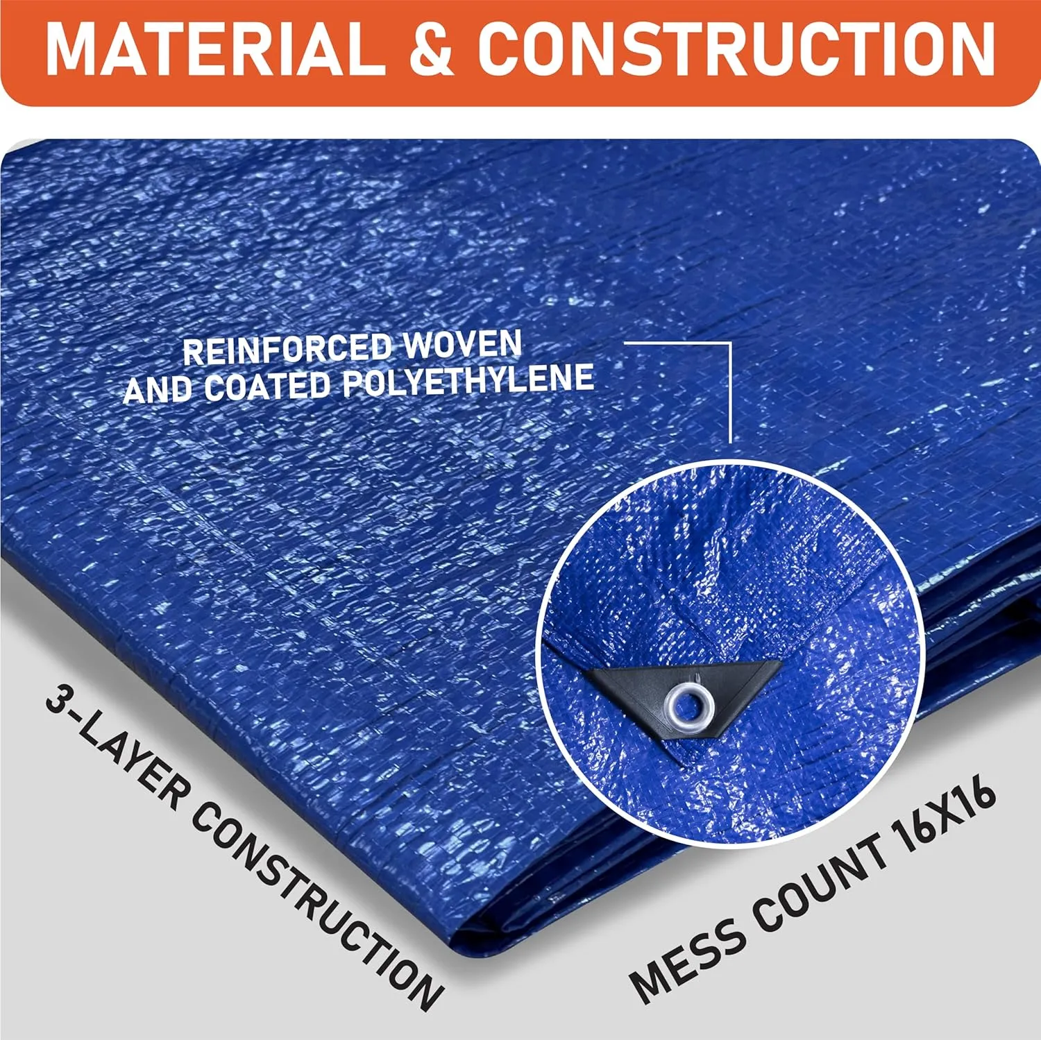 Olympia Tools Light Duty 6 Mil Tarp Cover with Metal Grommets and Reinforced Edges, Waterproof & UV Resistant Tarpaulin - Blue - 20' x 30'