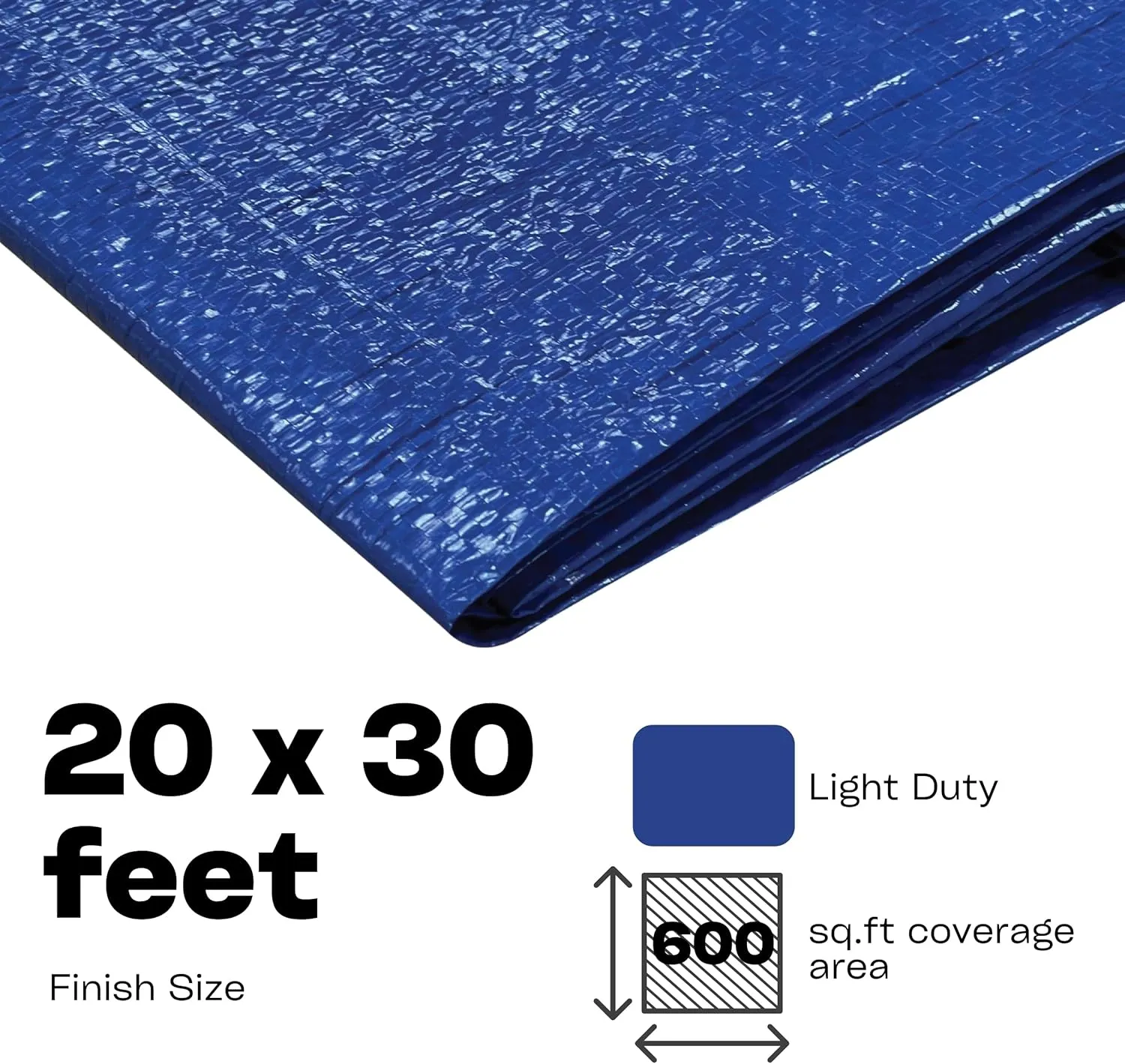 Olympia Tools Light Duty 6 Mil Tarp Cover with Metal Grommets and Reinforced Edges, Waterproof & UV Resistant Tarpaulin - Blue - 20' x 30'