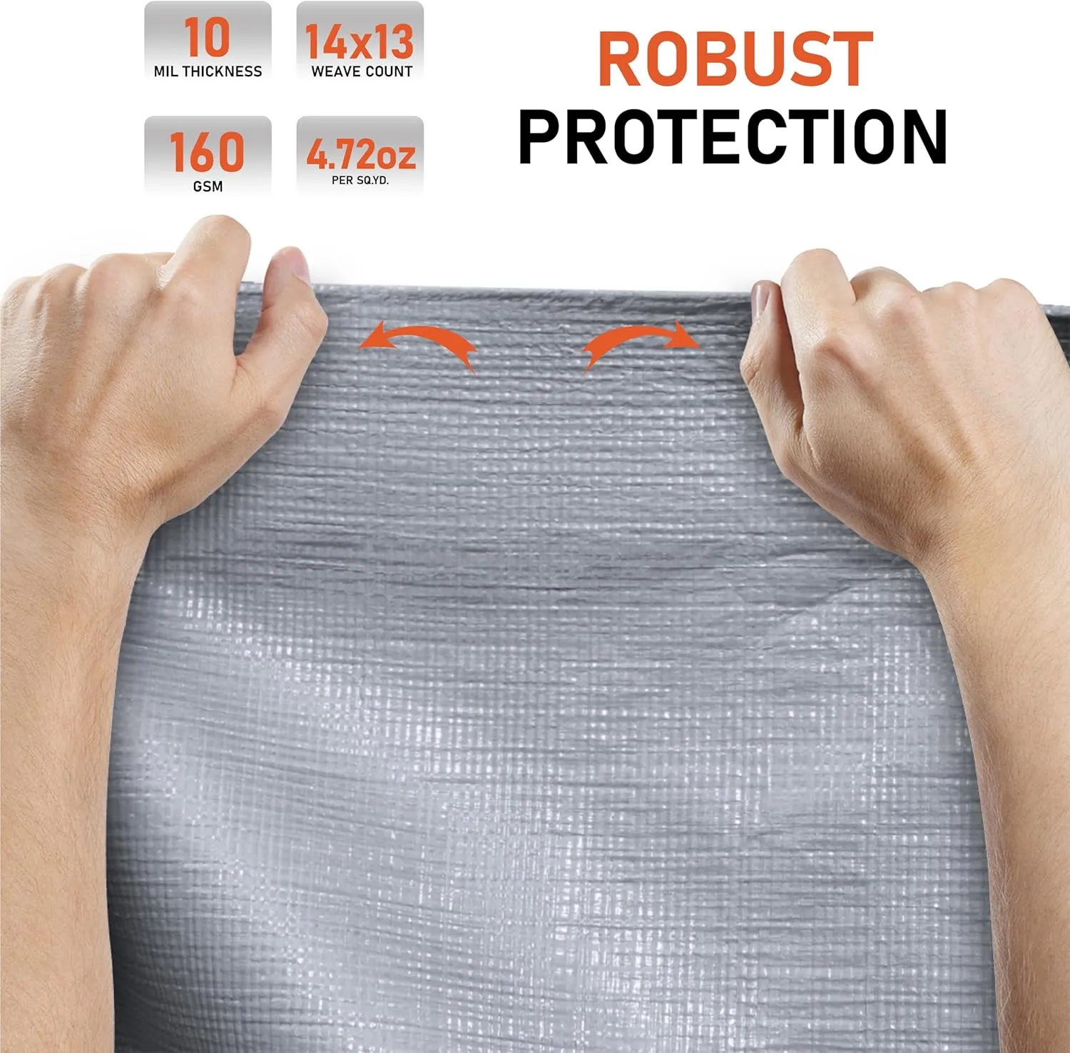 Olympia Tools Medium Duty 10 Mil Tarp Cover with Metal Grommets and Reinforced Edges, Waterproof & UV Resistant Tarpaulin - Silver/Black - 12' x 16'