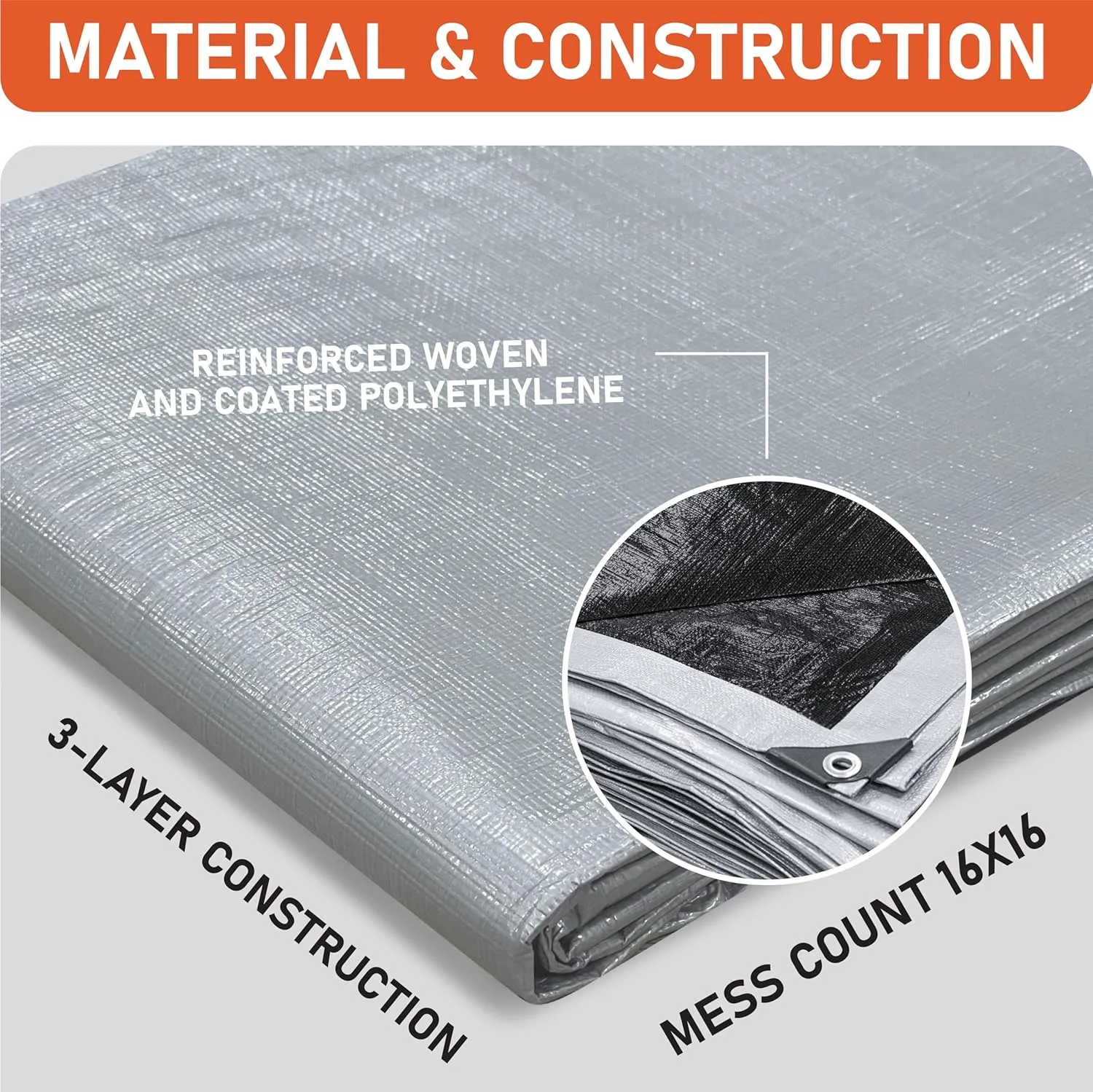 Olympia Tools Medium Duty 10 Mil Tarp Cover with Metal Grommets and Reinforced Edges, Waterproof & UV Resistant Tarpaulin - Silver/Black - 12' x 16'