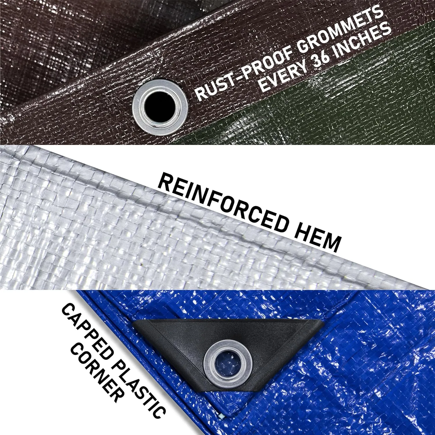 Olympia Tools Medium Duty 10 Mil Tarp Cover with Metal Grommets and Reinforced Edges, Waterproof & UV Resistant Tarpaulin - Silver/Black - 12' x 16'