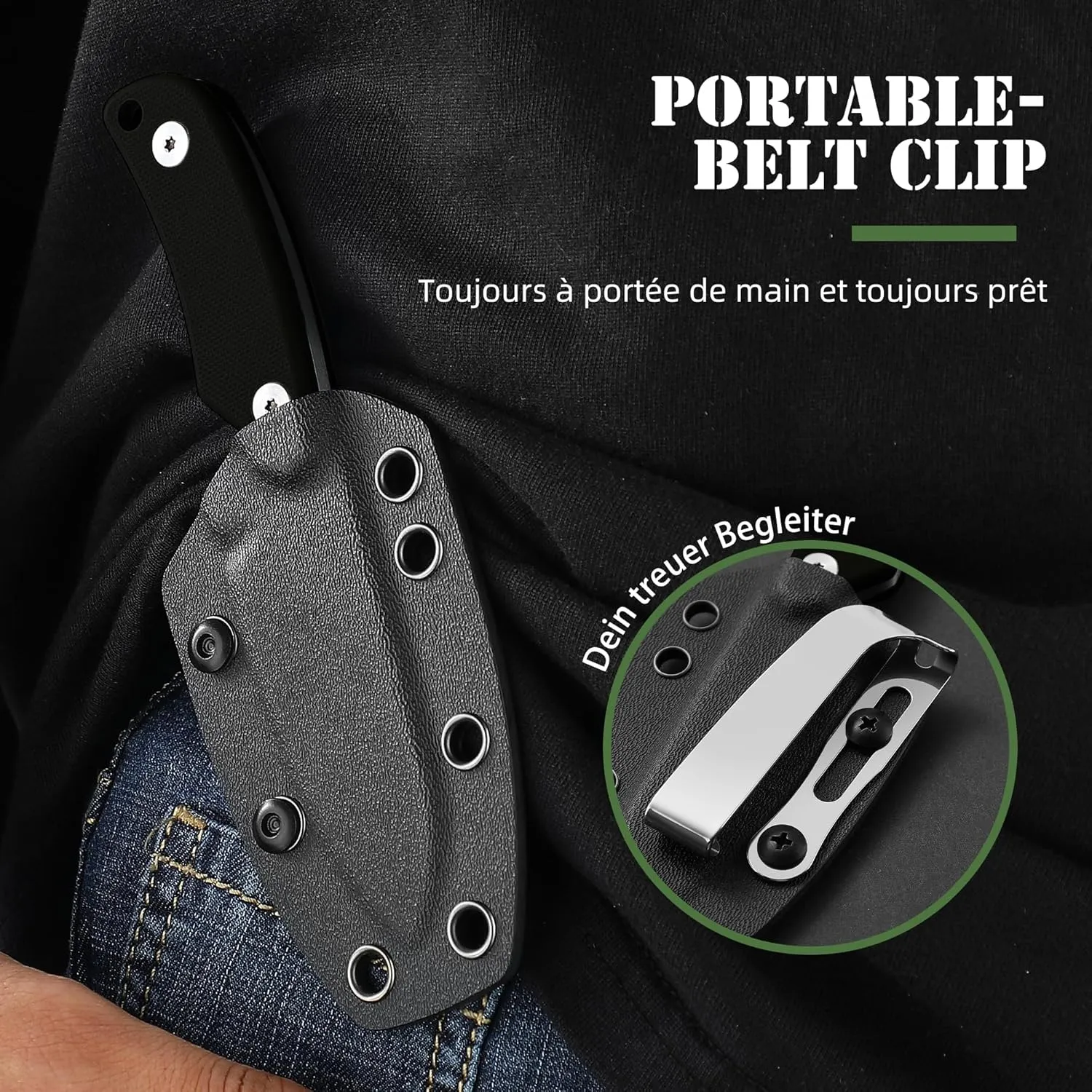 Omesio Neck Knife, 5.82" Fixed Blade Knife with Kydex Sheath and Necklance, Campact Full Tang Tactical Neck Knife with Clip, Nessmuk EDC Small Knife D2 Steel G10 Handle for Outdoor, Survival, Camping