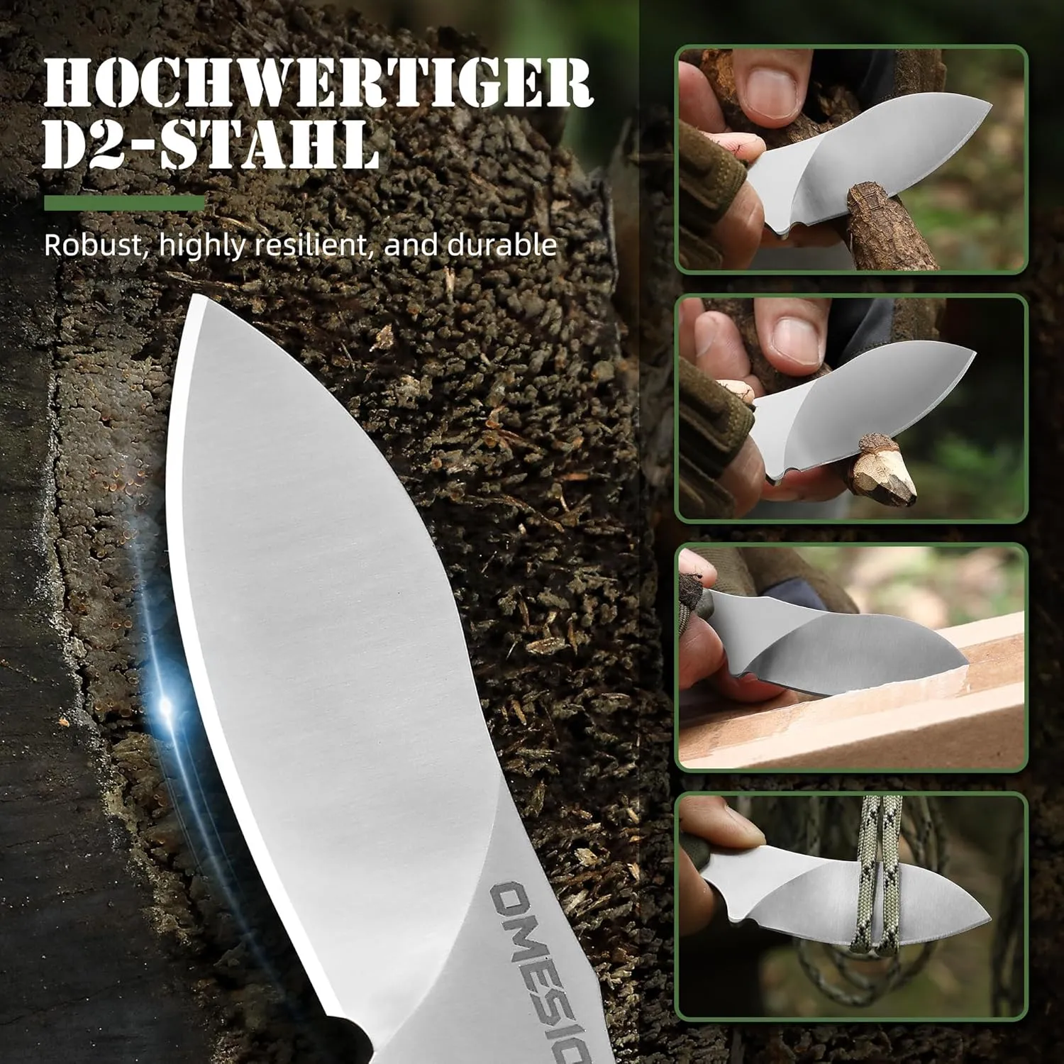 Omesio Neck Knife, Full Tang EDC Knife Necklace for Men, 5.82" Fixed Blade with Kydex SHeath and Clip, Nessmuk Blade Small D2 Steel G10 Handle for Outdoor, Survival, Camping