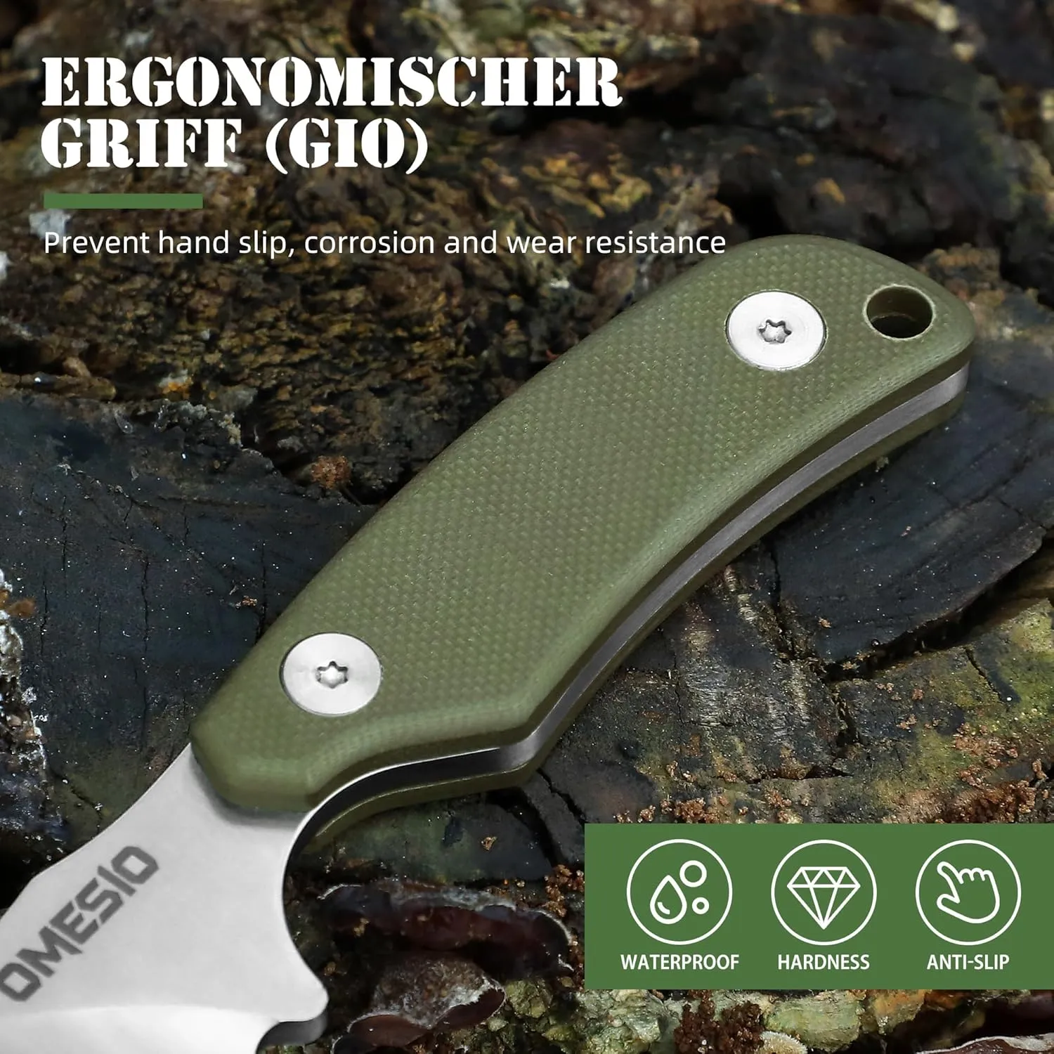Omesio Neck Knife, Full Tang EDC Knife Necklace for Men, 5.82" Fixed Blade with Kydex SHeath and Clip, Nessmuk Blade Small D2 Steel G10 Handle for Outdoor, Survival, Camping