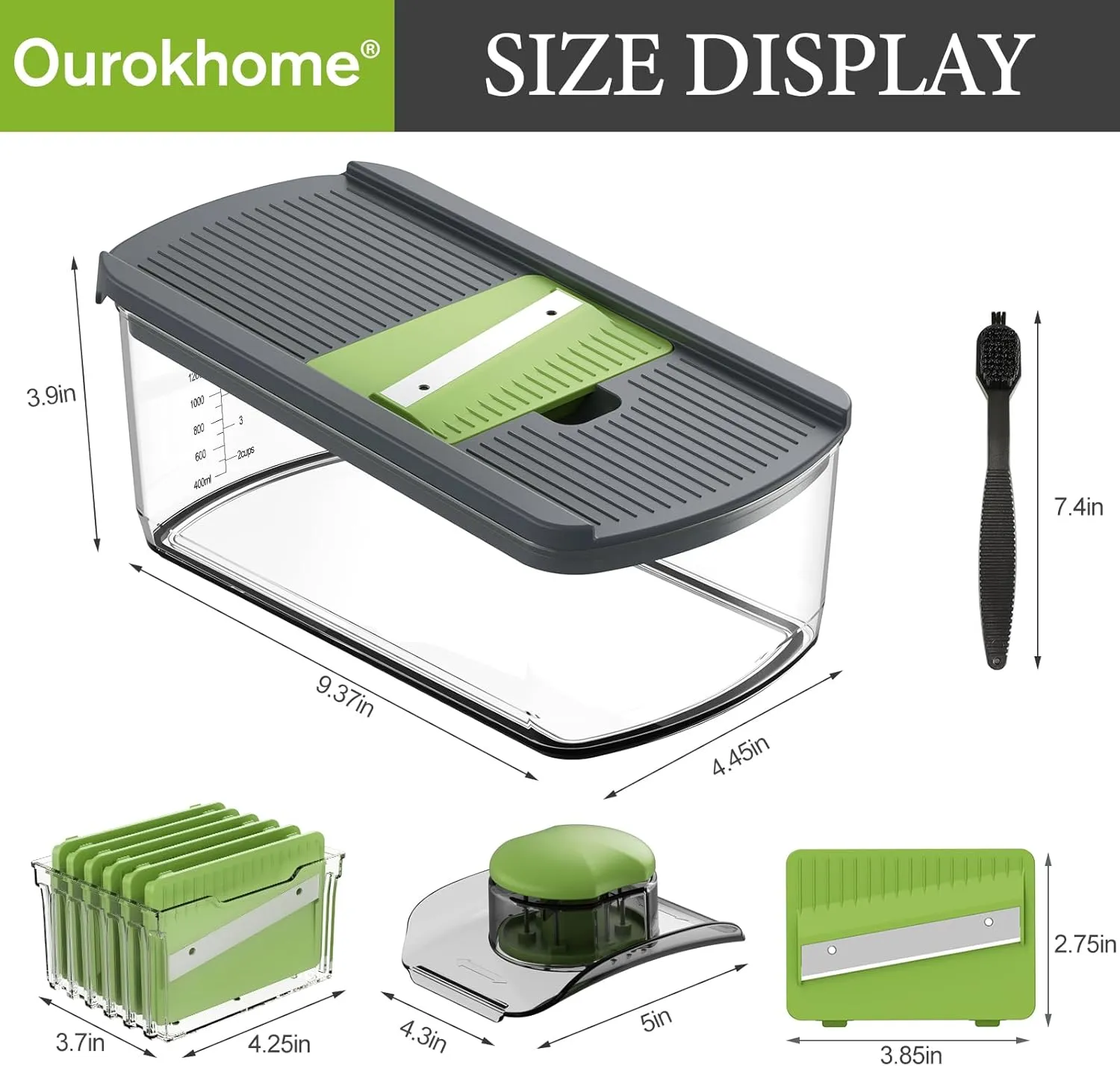 Ourokhome Mandolin Food Slicer, Hand Safe Kitchen Vegetable Shredder with 6 Mandoline Blades, Veggie Waffle Cutter for Potato, Carrot, Zucchini, Onion, Essential Kitchen Gadgets (6 in 1, Gray)