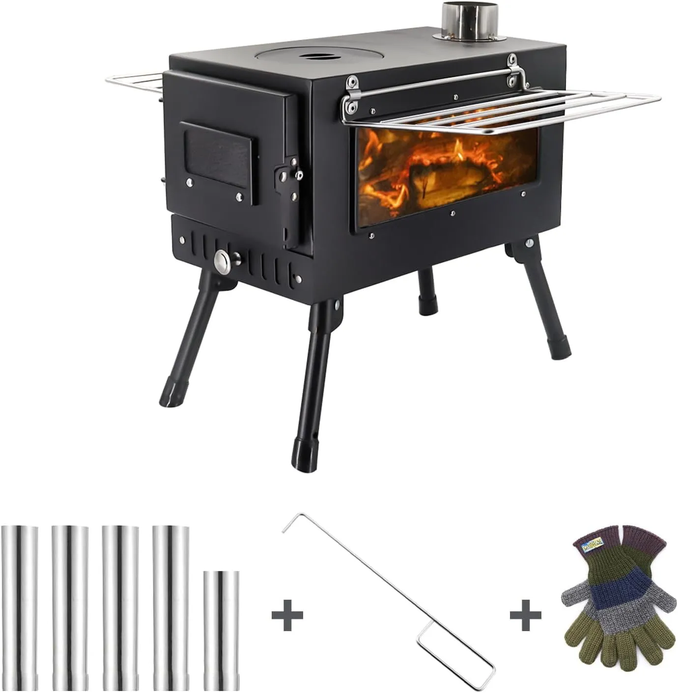 outdoor Camping Stove Portable Tent Keep Warm Stove With Chimney Pipe Camping Accessories Backpacking BBQ Hiking Picnic Outdoor Cooking Tools