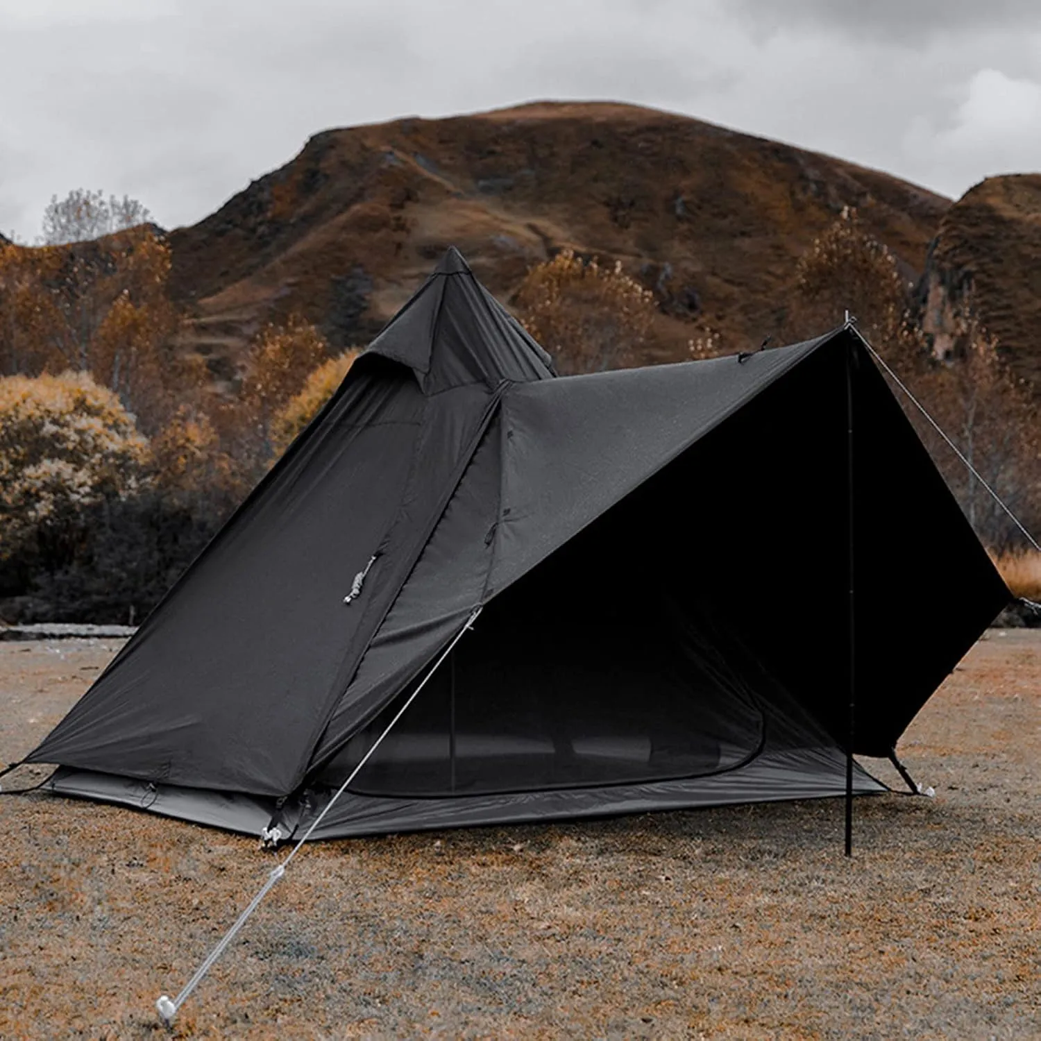 Outdoor Camping Tent, Cotton Canvas Pyramid Bell Tent, Double Layer Family Tent, Perfect for Backpacking, Camping, Hiking, Bushcraft, Travel, Winter Camping