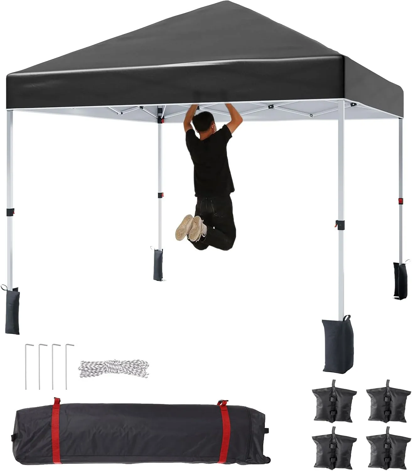 Outdoor Canopy Tent,8 x 8 Ft Pop Up Beach Canopy Tent 3 Adjustable Heights for Outdoor Shades with Wheeled Bag, 8 Stakes, 4 Ropes, Portable Shelter for Events, Parties, Camping