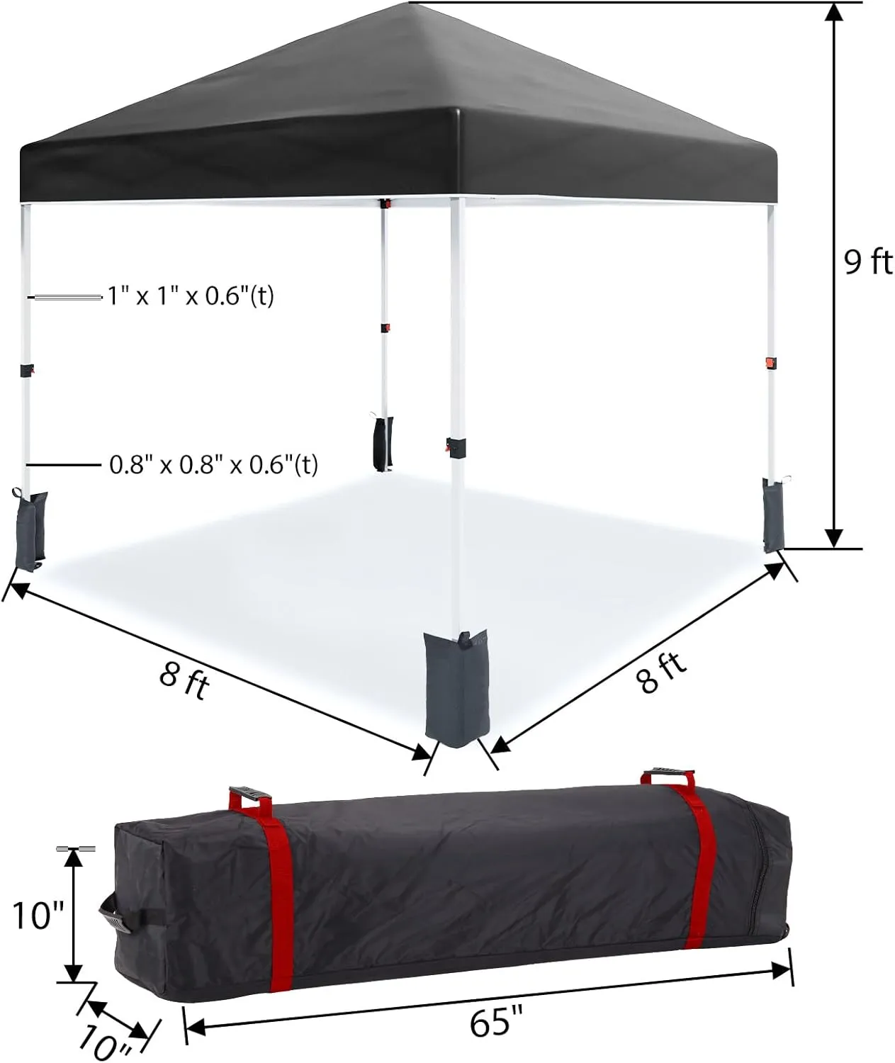 Outdoor Canopy Tent,8 x 8 Ft Pop Up Beach Canopy Tent 3 Adjustable Heights for Outdoor Shades with Wheeled Bag, 8 Stakes, 4 Ropes, Portable Shelter for Events, Parties, Camping
