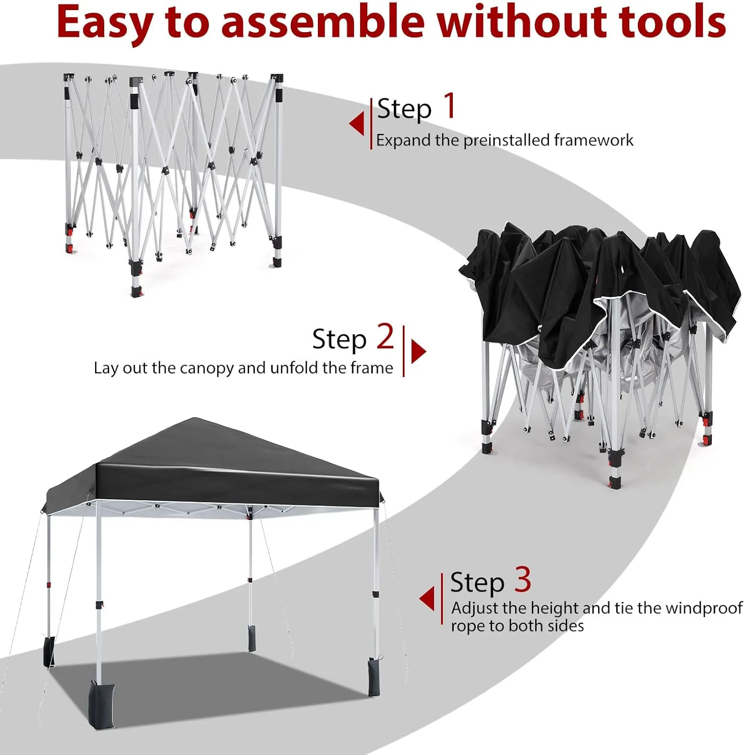 Outdoor Canopy Tent,8 x 8 Ft Pop Up Beach Canopy Tent 3 Adjustable Heights for Outdoor Shades with Wheeled Bag, 8 Stakes, 4 Ropes, Portable Shelter for Events, Parties, Camping
