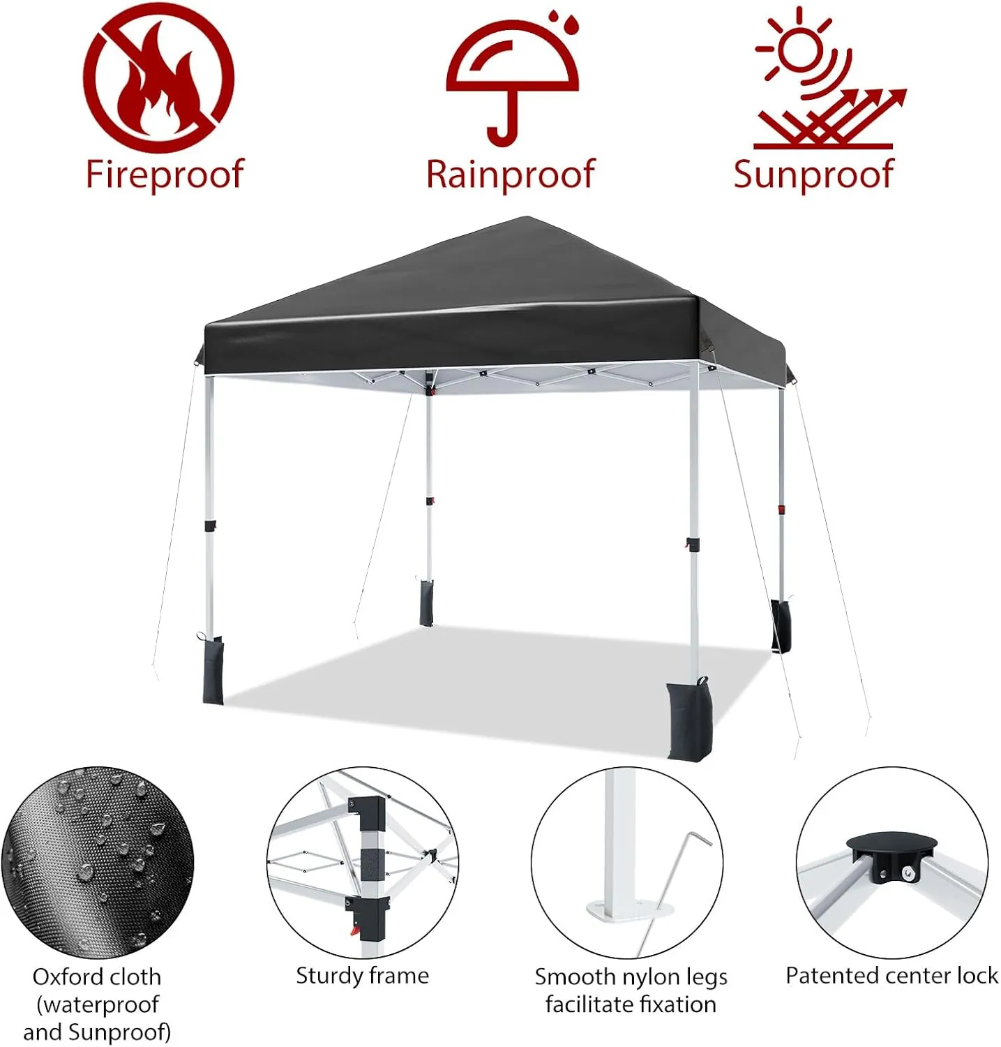 Outdoor Canopy Tent,8 x 8 Ft Pop Up Beach Canopy Tent 3 Adjustable Heights for Outdoor Shades with Wheeled Bag, 8 Stakes, 4 Ropes, Portable Shelter for Events, Parties, Camping