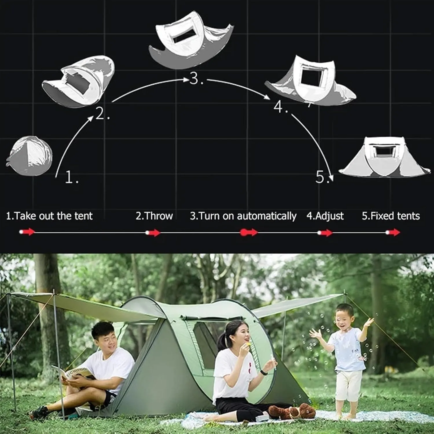 Outdoor Easy Pop Up Tents Compatible with Camping 3-4/5-8 Person Waterproof Automatic Setup Family Tent Travel Hiking Backpacking (Coffee 3 4 Person)