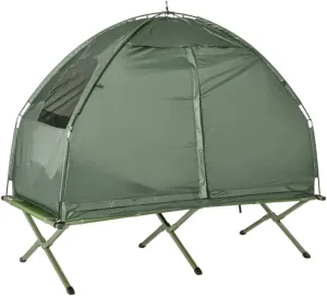 Outdoor Foldable Camping Tent with Folding Cot, Inflatable Air Mattress, Sleeping Bag, Pillow, Foot Pump, Carrying Bag - Pop-up Design for Camping Trips Backpacking Adventures Backyard