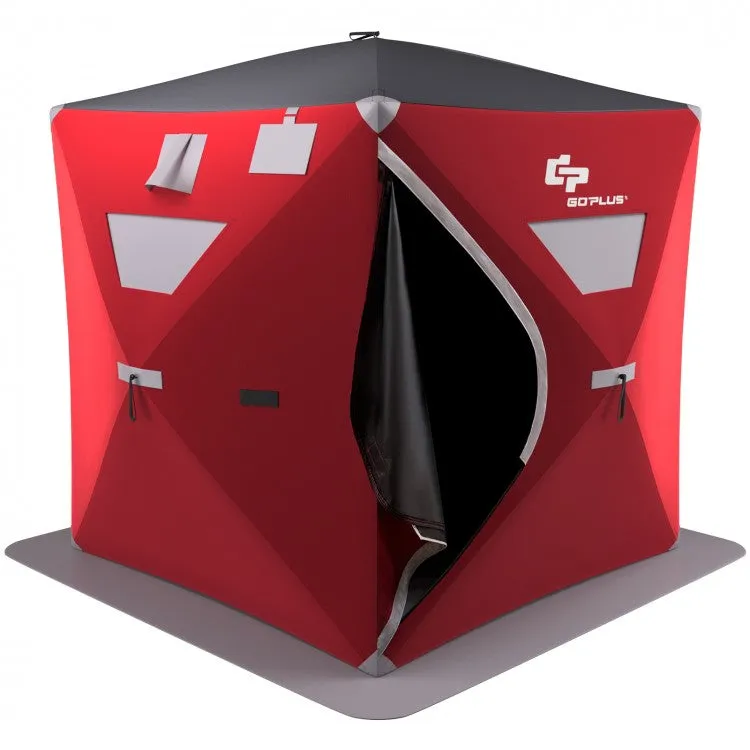 Outdoor Portable Pop-Up Red Ice Shelter Tent - Fishing Tent for Up to 4 People
