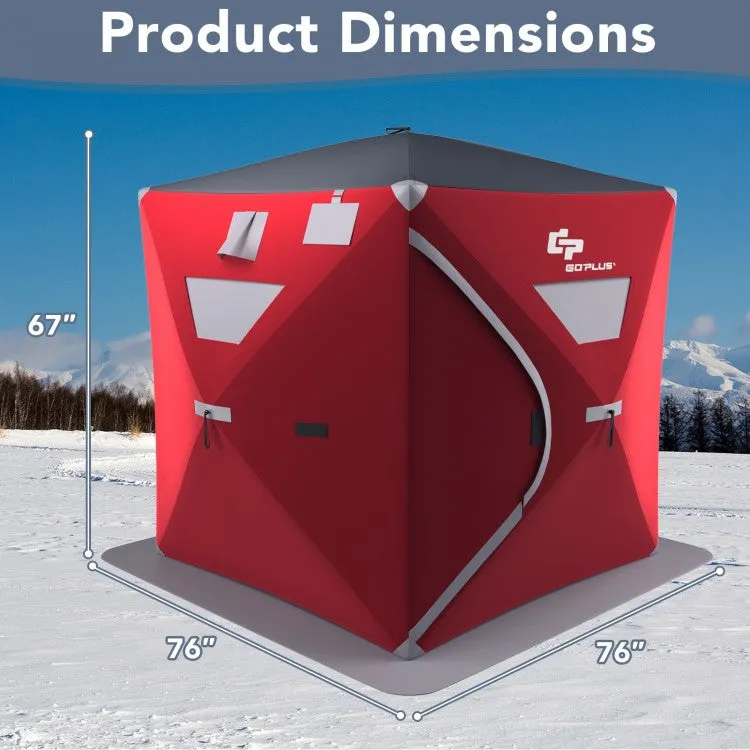 Outdoor Portable Pop-Up Red Ice Shelter Tent - Fishing Tent for Up to 4 People