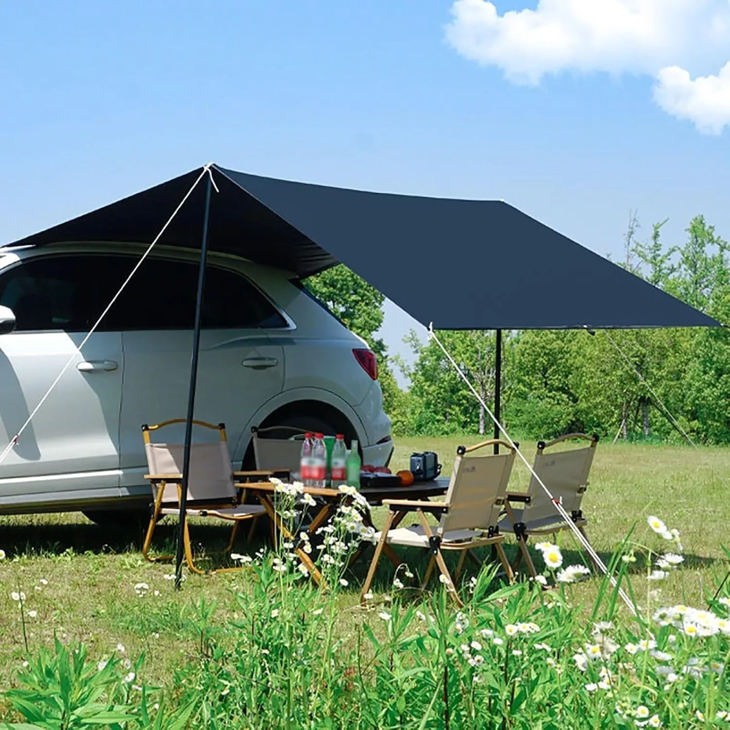 Outdoor Rooftop Pull Out Tent Shelter,Waterproof Car Awning Sun Shelter,Waterproof & Light Protection Vehicle Awning,Quick Construction,for Camping/Picnic/Travel(Black)