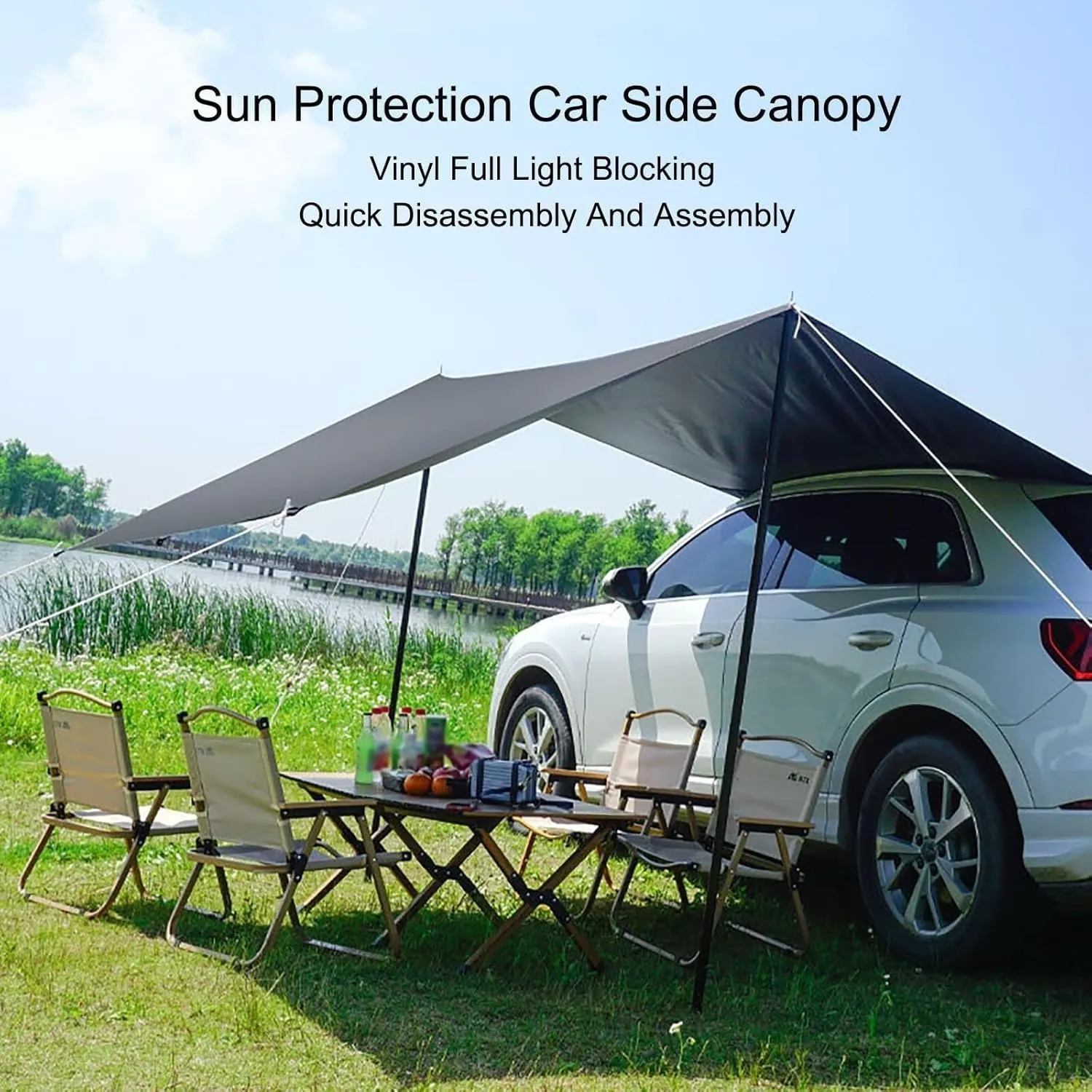 Outdoor Rooftop Pull Out Tent Shelter,Waterproof Car Awning Sun Shelter,Waterproof & Light Protection Vehicle Awning,Quick Construction,for Camping/Picnic/Travel(Black)