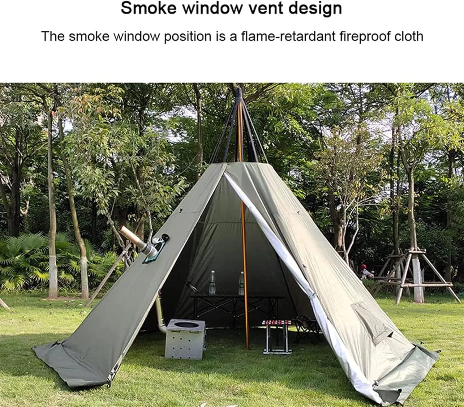 Outdoor Tents Teepee with Stove Hole Waterproof Family Pyramid Tent Camping Backpacking Hiking Mountaineering Heated Shelter (Color : Green, Size : 340X240CM) (Green 430X260CM)