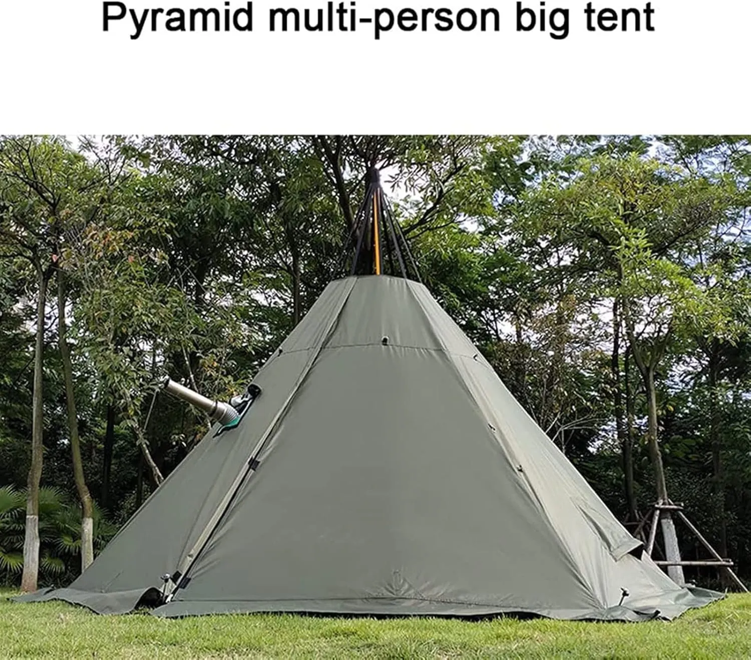 Outdoor Tents Teepee with Stove Hole Waterproof Family Pyramid Tent Camping Backpacking Hiking Mountaineering Heated Shelter (Color : Green, Size : 340X240CM) (Green 430X260CM)