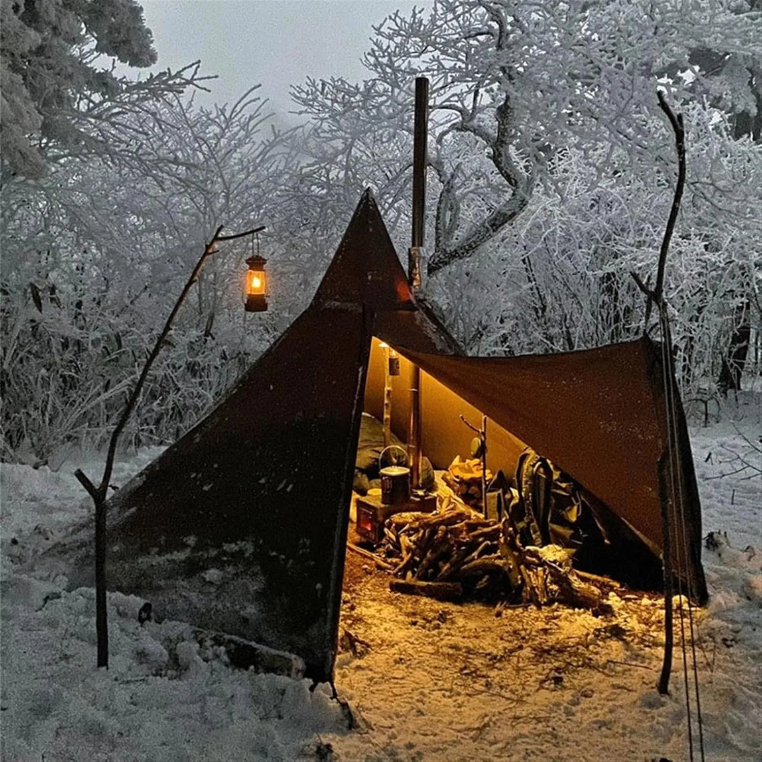 Outdoor Tents Teepee with Stove Hole Waterproof Family Pyramid Tent Camping Backpacking Hiking Mountaineering Heated Shelter (Color : Green, Size : 340X240CM) (Green 430X260CM)