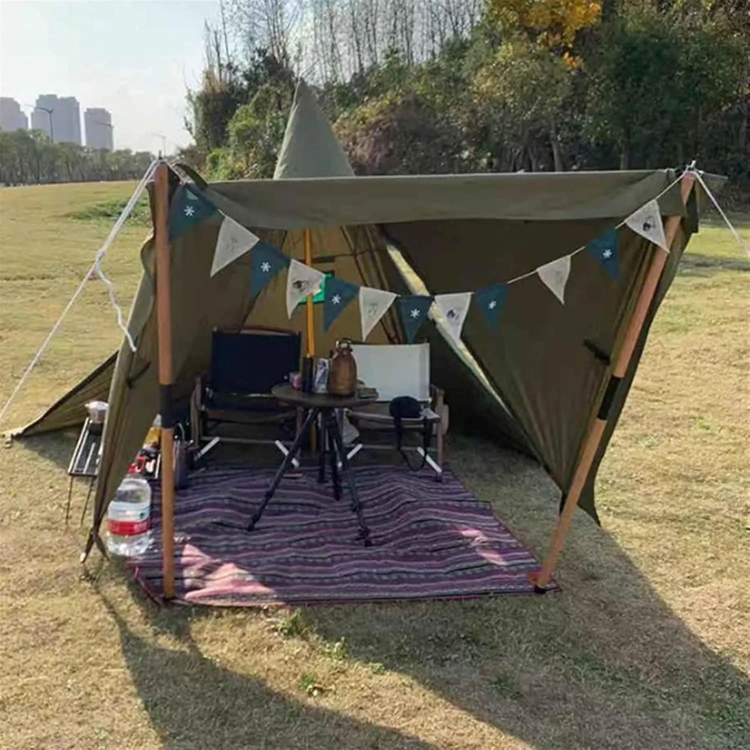 Outdoor Tents Teepee with Stove Hole Waterproof Family Pyramid Tent Camping Backpacking Hiking Mountaineering Heated Shelter (Color : Green, Size : 340X240CM) (Green 430X260CM)