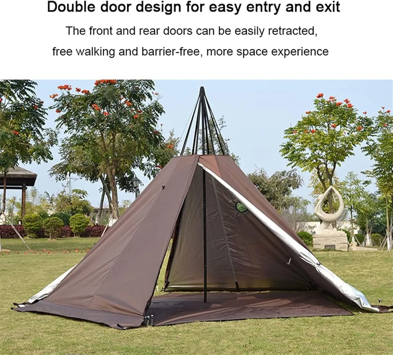 Outdoor Tents Teepee with Stove Hole Waterproof Family Pyramid Tent Camping Backpacking Hiking Mountaineering Heated Shelter (Color : Green, Size : 340X240CM) (Green 430X260CM)