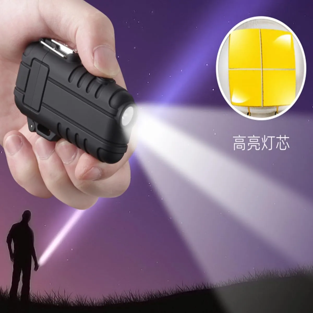 Outdoor Waterproof Telescopic Arc Lighter with LED Flashlight USB Rechargeable Double Arc Plasma Lighter for Camping Hiking Traveling (Orange)