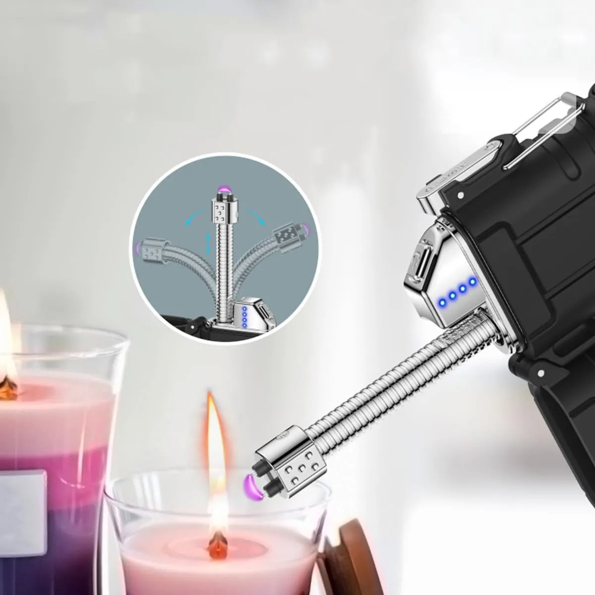 Outdoor Waterproof Telescopic Arc Lighter with LED Flashlight USB Rechargeable Double Arc Plasma Lighter for Camping Hiking Traveling (Orange)