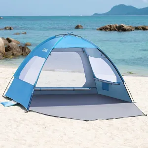 OutdoorMaster Beach Tent for 3/4 Person - Easy Setup Sun Shade Shelter, Portable Beach Shade Sun Canopy with UPF 50  UV Protection, Removable Skylight Family Size