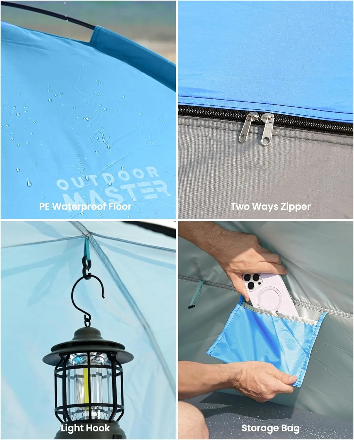 OutdoorMaster Beach Tent for 3/4 Person - Easy Setup Sun Shade Shelter, Portable Beach Shade Sun Canopy with UPF 50  UV Protection, Removable Skylight Family Size