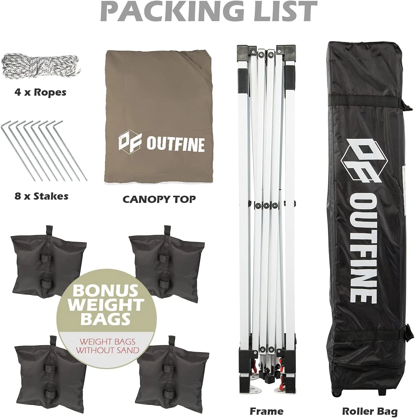 OUTFINE Pop-up Canopy 10x10 Patio Tent Instant Gazebo Canopy with Wheeled Bag,Canopy Sandbags x4,Tent Stakesx8 (Khaki, 10 * 10FT)