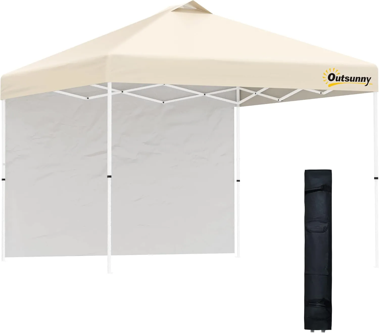 Outsunny 10' x 10' Pop-Up Canopy Tent with 1 Removable Sidewall, Commercial Instant Sun Shelter, Tents for Parties with Wheeled Carry Bag for Outdoor, Garden, Patio, Beige