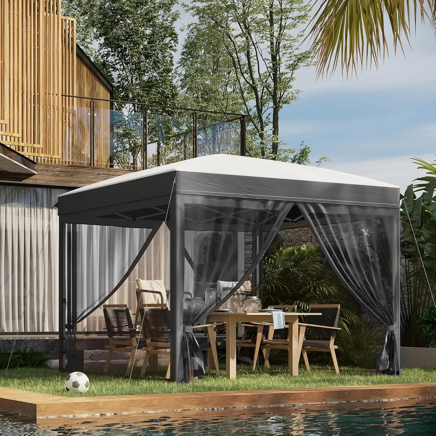 Outsunny 10' x 10' Pop Up Canopy Tent with Netting, Instant Sun Shelter, Tents for Parties, Height Adjustable, with Wheeled Carry Bag and 4 Sand Bags for Outdoor, Garden, Patio, Gray