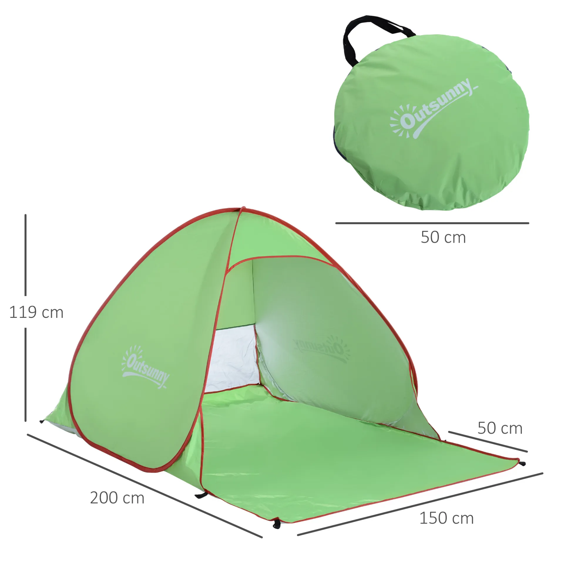 Outsunny 2-3 Person Pop up Tent Beach Tent Hiking UV 30  Protection Patio Sun Shelter (Green)
