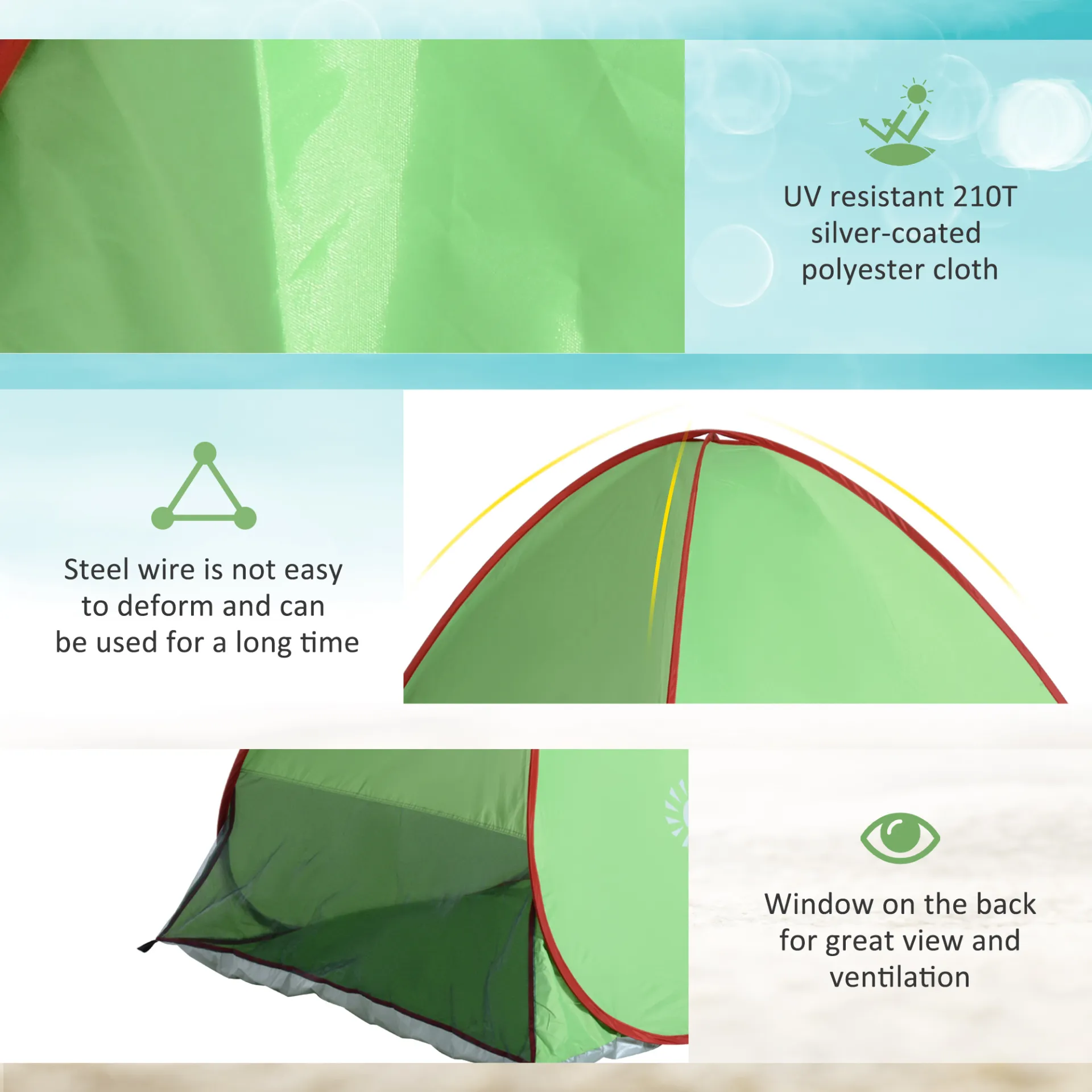 Outsunny 2-3 Person Pop up Tent Beach Tent Hiking UV 30  Protection Patio Sun Shelter (Green)