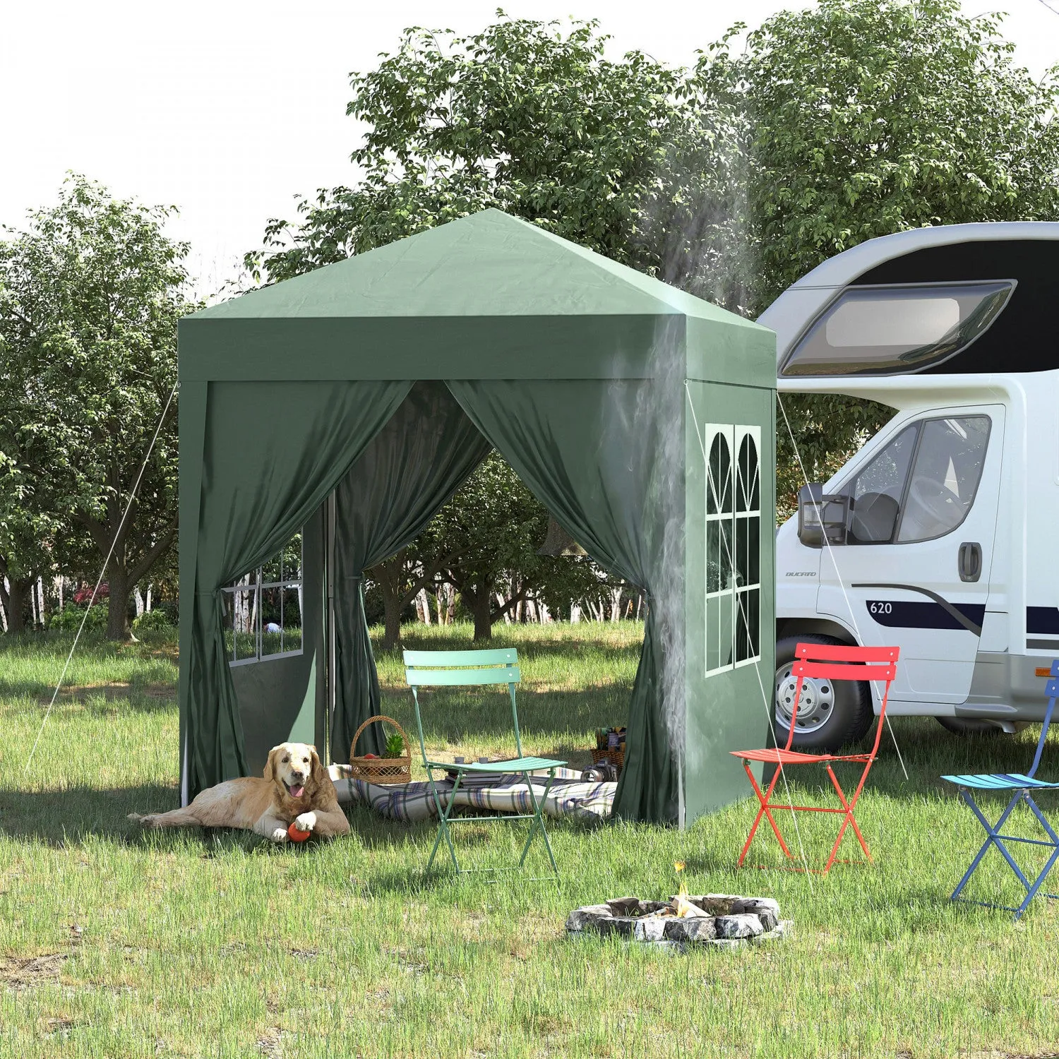 Outsunny 6.6'x6.6' Pop Up Gazebo Canopy Tent With Sidewalls, Instant Sun Shelter, With Carry Bag, Fo|Outsunny 6.6' X 6.6' Tente De Fete Tente D'exterieur Pliante Gazebo Avec Parois Laterales Vert