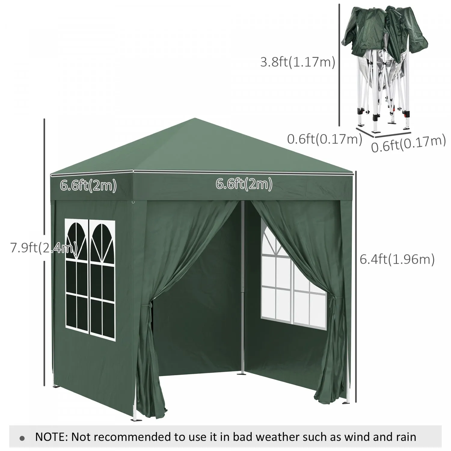 Outsunny 6.6'x6.6' Pop Up Gazebo Canopy Tent With Sidewalls, Instant Sun Shelter, With Carry Bag, Fo|Outsunny 6.6' X 6.6' Tente De Fete Tente D'exterieur Pliante Gazebo Avec Parois Laterales Vert