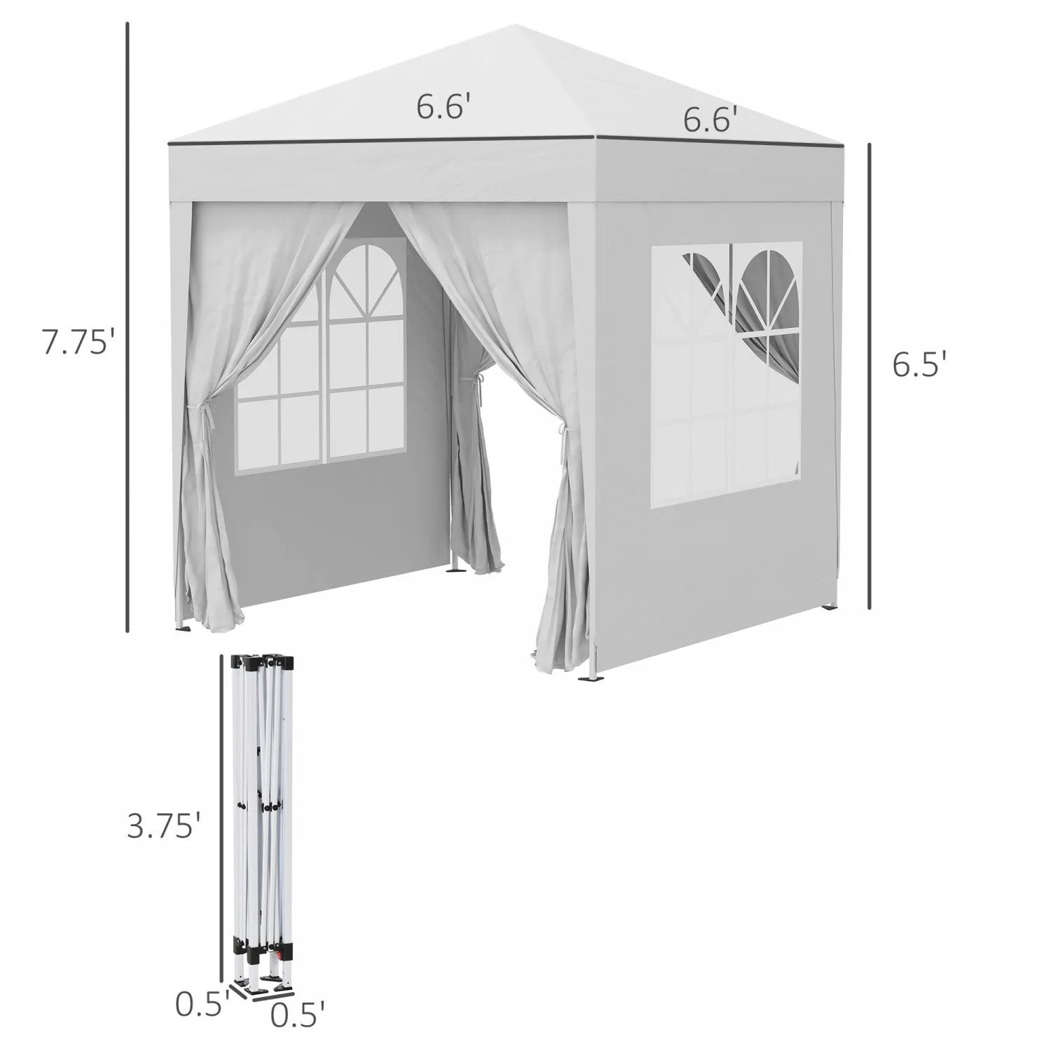 Outsunny 6.6'x6.6' Pop Up Gazebo Canopy Tent With Sidewalls, Instant Sun Shelter, With Carry Bag, Fo|Outsunny 6.6x6.6ft Tente De Fete Escamotable Pour L'exterieur Avec Parois Laterales Blanc