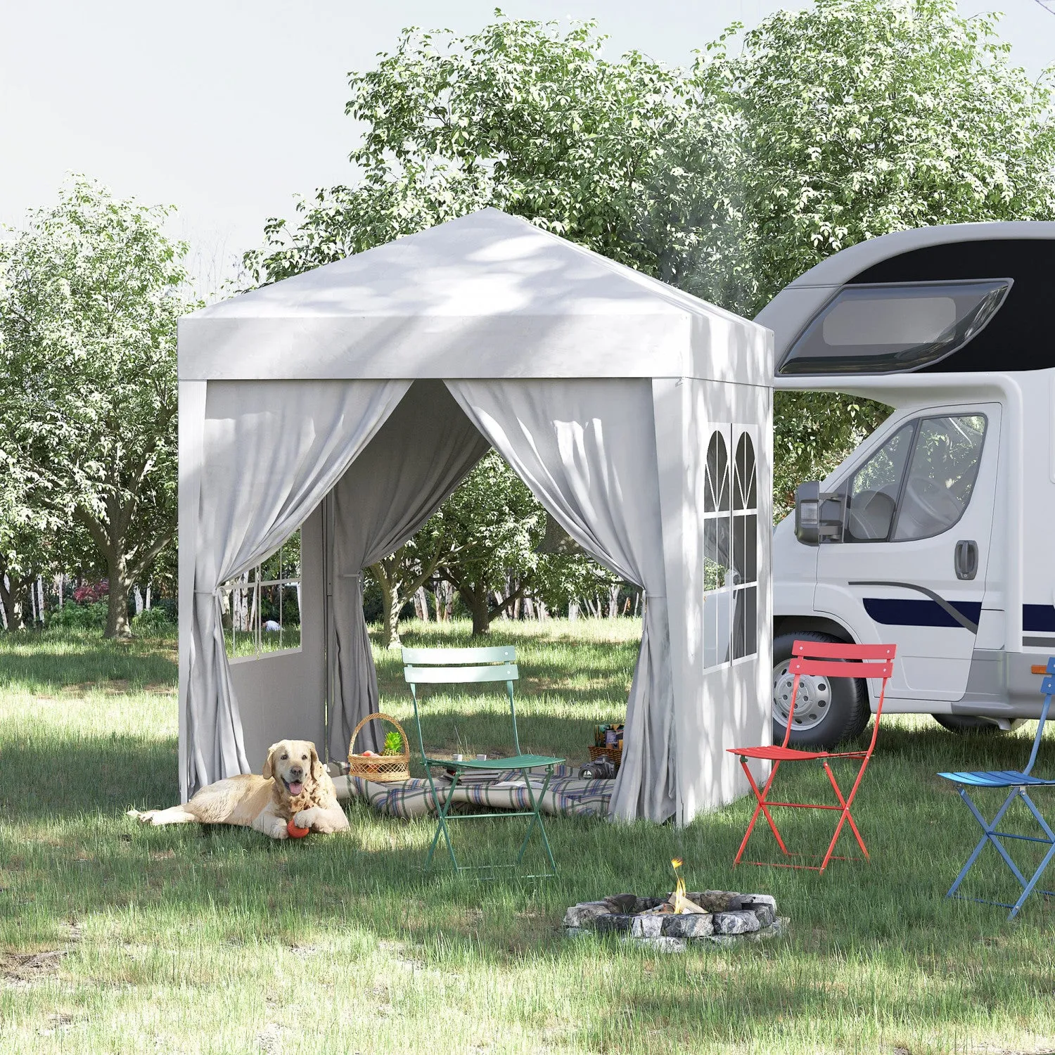 Outsunny 6.6'x6.6' Pop Up Gazebo Canopy Tent With Sidewalls, Instant Sun Shelter, With Carry Bag, Fo|Outsunny 6.6x6.6ft Tente De Fete Escamotable Pour L'exterieur Avec Parois Laterales Blanc
