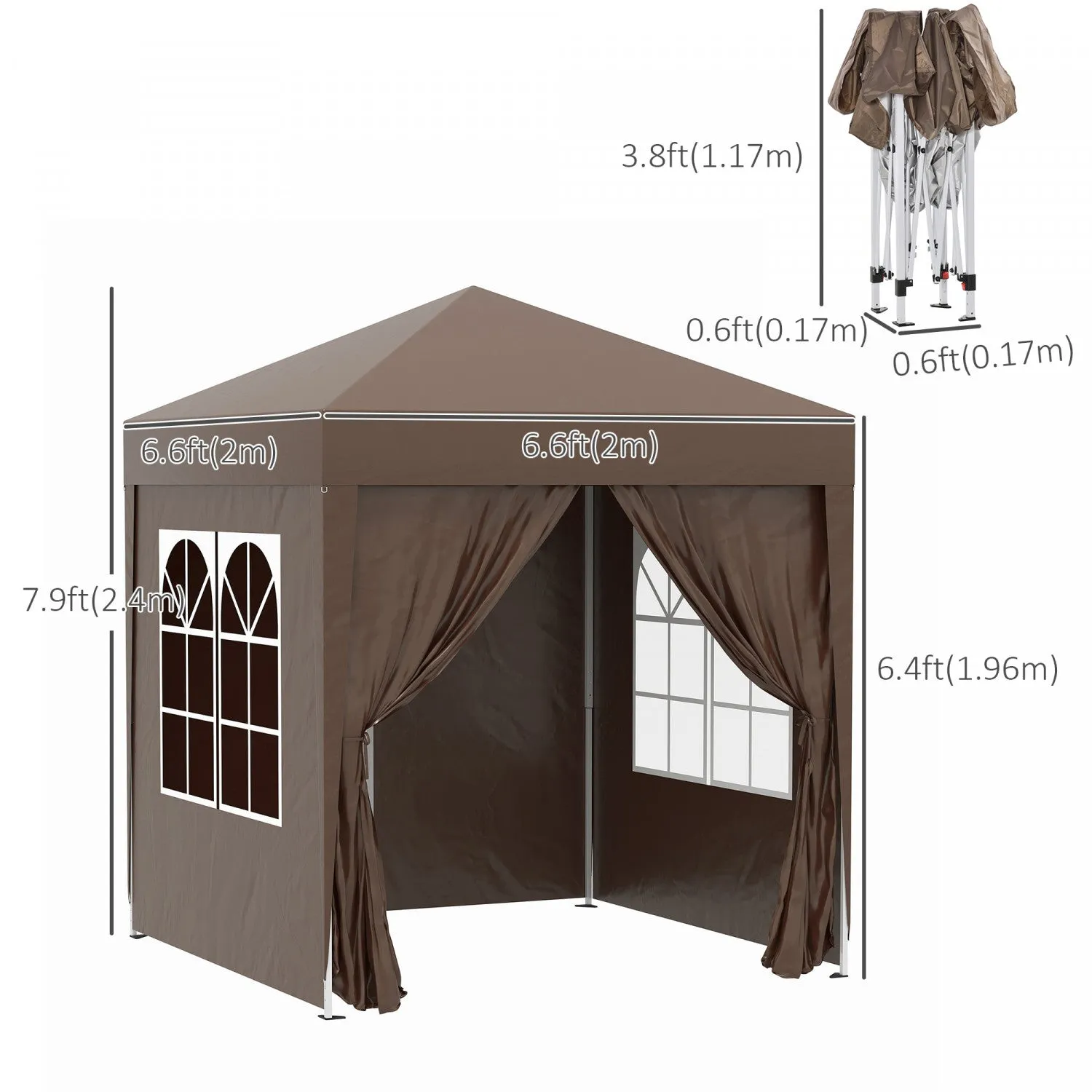 Outsunny 6.6'x6.6' Pop Up Gazebo Canopy Tent With Sidewalls, Instant Sun Shelter, With Carry Bag, Fo|Outsunny 6.6x6.6ft Tonnelle Barnum De Jardin Pop-up Pliant Avec Parois Laterales Brun