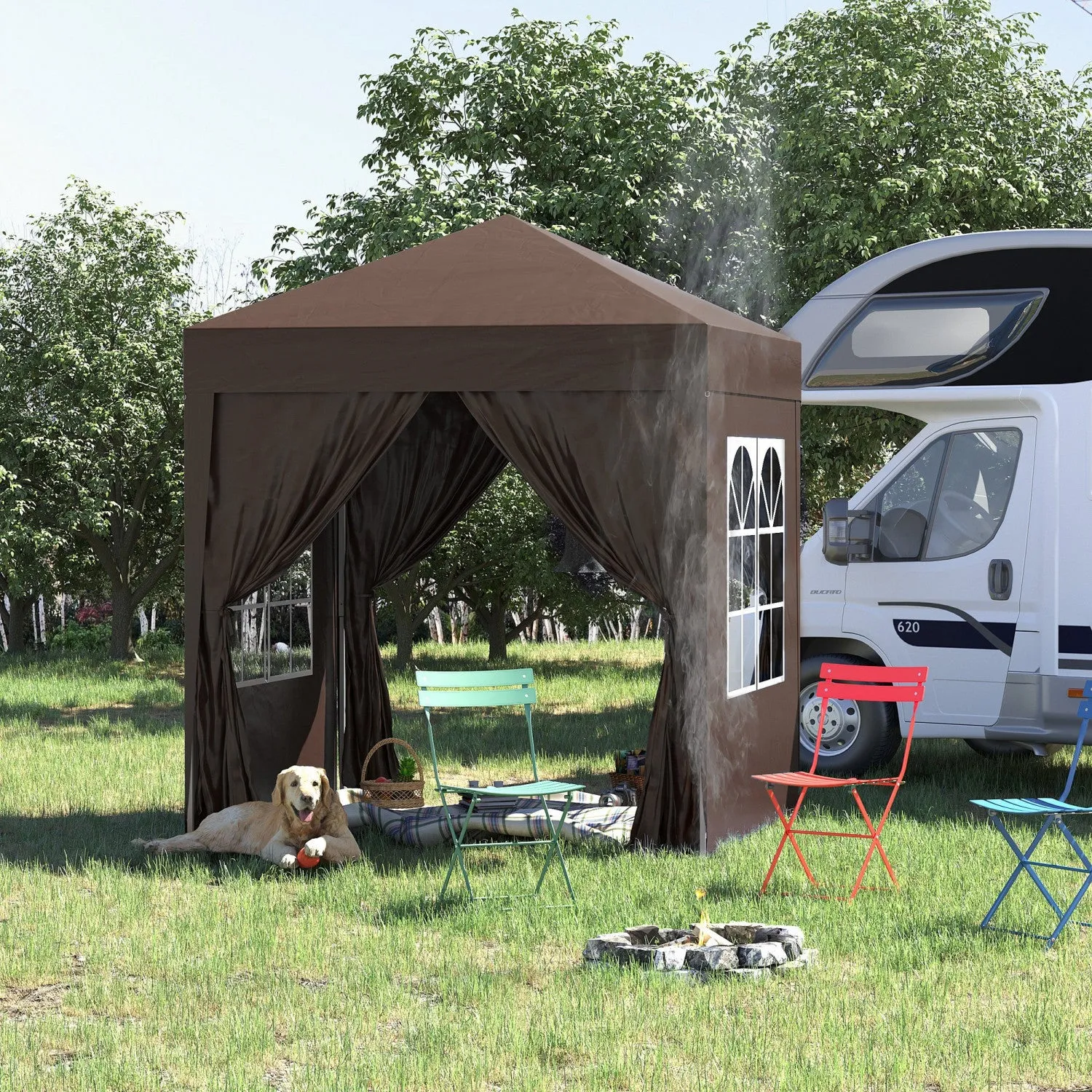 Outsunny 6.6'x6.6' Pop Up Gazebo Canopy Tent With Sidewalls, Instant Sun Shelter, With Carry Bag, Fo|Outsunny 6.6x6.6ft Tonnelle Barnum De Jardin Pop-up Pliant Avec Parois Laterales Brun