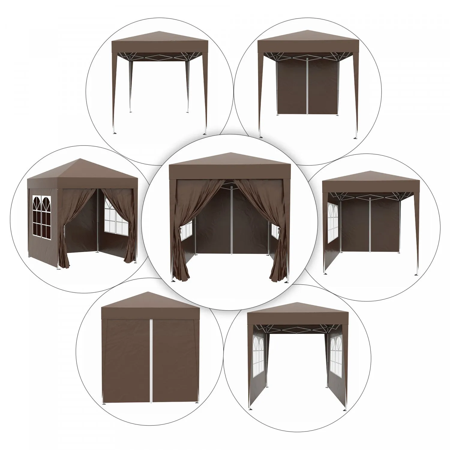 Outsunny 6.6'x6.6' Pop Up Gazebo Canopy Tent With Sidewalls, Instant Sun Shelter, With Carry Bag, Fo|Outsunny 6.6x6.6ft Tonnelle Barnum De Jardin Pop-up Pliant Avec Parois Laterales Brun