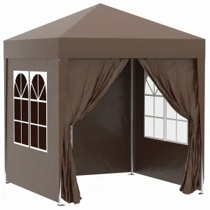 Outsunny 6.6'x6.6' Pop Up Gazebo Canopy Tent With Sidewalls, Instant Sun Shelter, With Carry Bag, Fo|Outsunny 6.6x6.6ft Tonnelle Barnum De Jardin Pop-up Pliant Avec Parois Laterales Brun