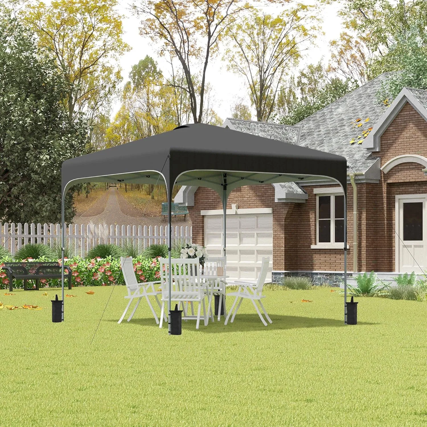 Outsunny 8' x 8' Pop Up Canopy Tent with Wheeled Carry Bag and 4 Sand Bags, Instant Sun Shelter, Tents for Parties, Height Adjustable, for Outdoor, Garden, Patio, Black