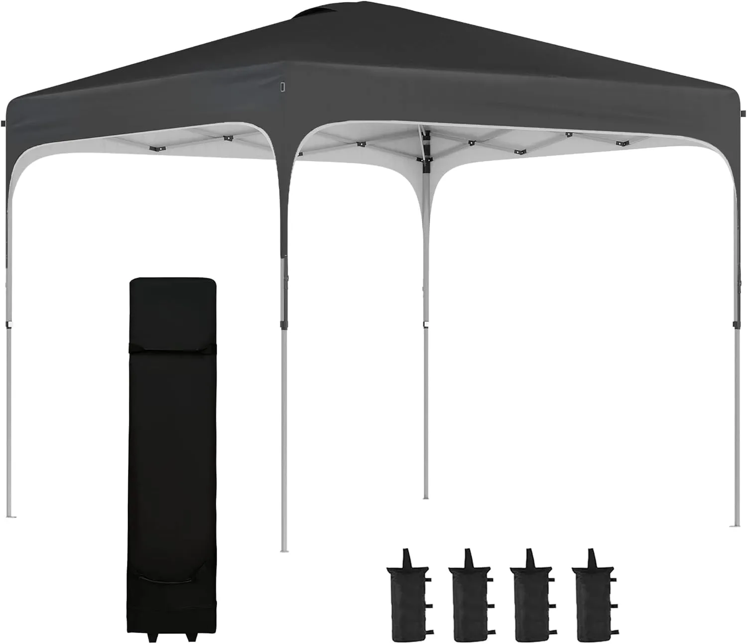 Outsunny 8' x 8' Pop Up Canopy Tent with Wheeled Carry Bag and 4 Sand Bags, Instant Sun Shelter, Tents for Parties, Height Adjustable, for Outdoor, Garden, Patio, Black