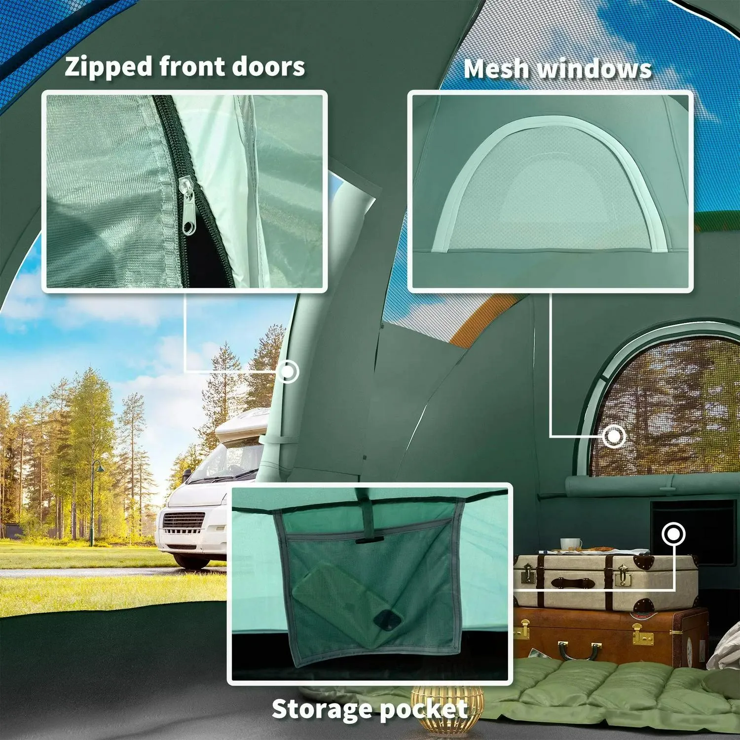 Outsunny Dome Resistant 5-6 UV Spring deal Green Camping Protection - Hiking Tent VIP-only deal Tunnel Man 3000mm Water Shelter Dark