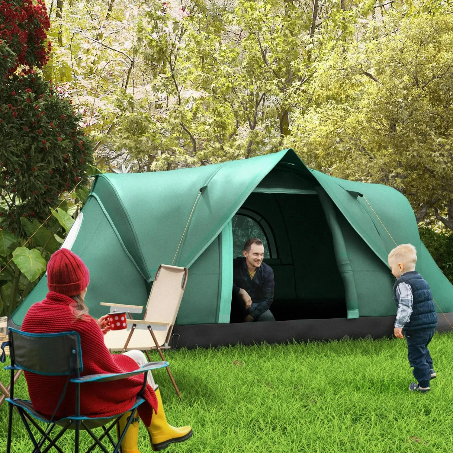 Outsunny Dome Resistant 5-6 UV Spring deal Green Camping Protection - Hiking Tent VIP-only deal Tunnel Man 3000mm Water Shelter Dark