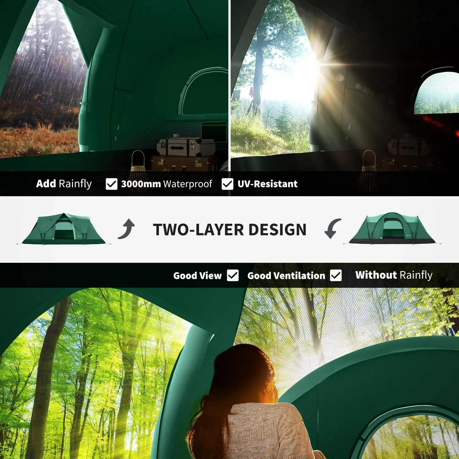 Outsunny Dome Resistant 5-6 UV Spring deal Green Camping Protection - Hiking Tent VIP-only deal Tunnel Man 3000mm Water Shelter Dark