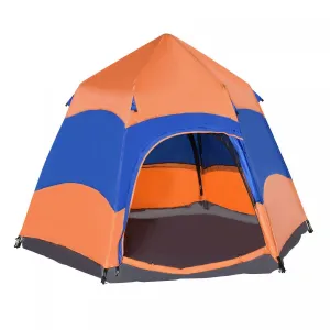 Outsunny Hexagon Double Layer Easy Pop Up Camping Tent 4-6 Person Portable Folding Dome Shelter Hiki|Outsunny Tente Hexagonal Double Couche Camping Tente 4-6 Personnes Portable Pliable Dome Abri Randon